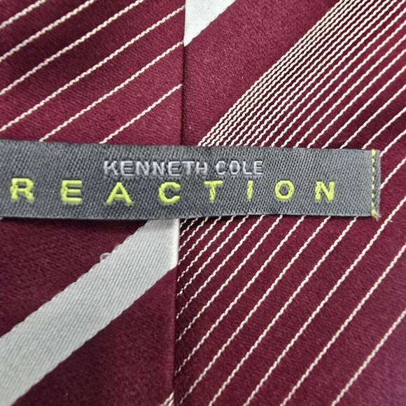 Necktie Mens Vintage Kenneth Cole 59 By 3 Inch Tie 100% Silk Burgundy Striped - Picture 5 of 7